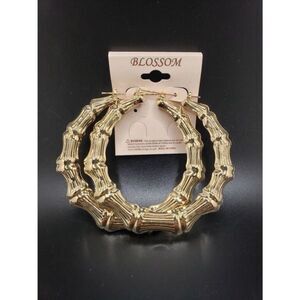 Large Gold bamboo hoop Earrings